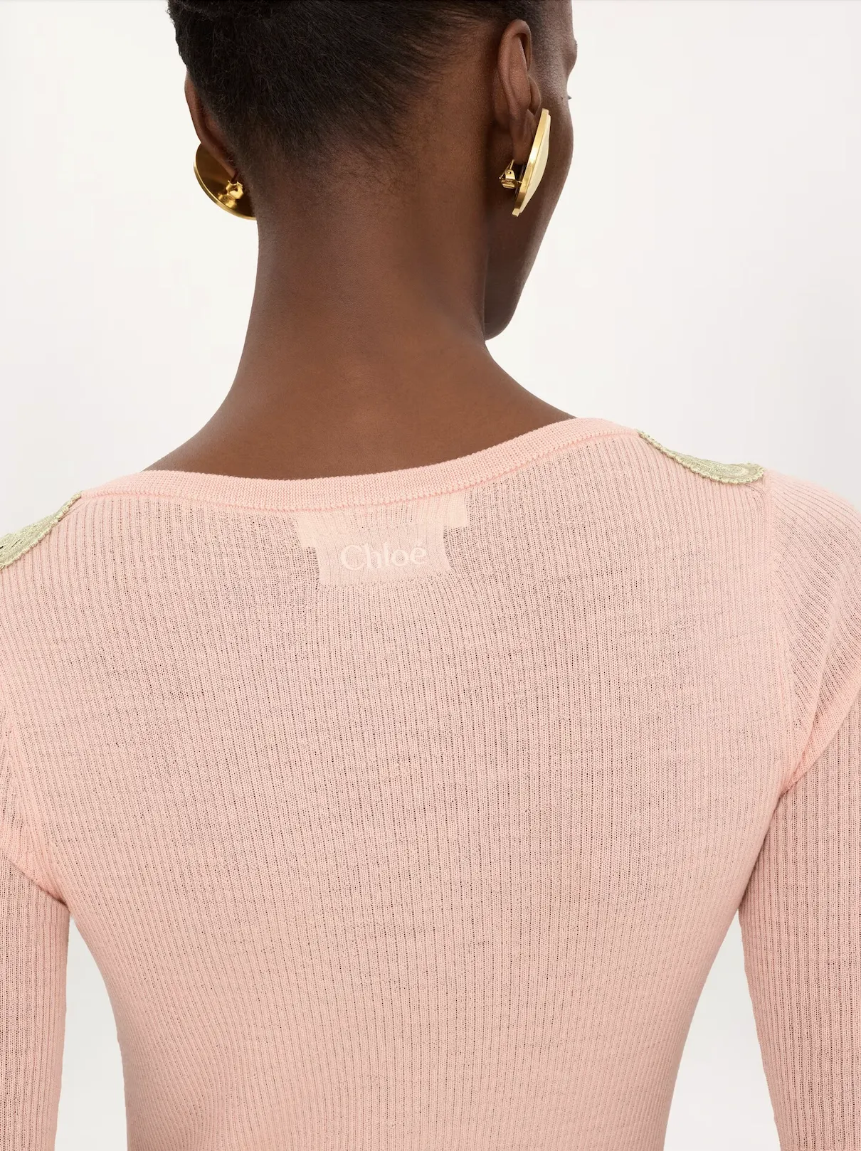 Elbow-sleeve fitted sweater in a wool knit & lace sold by Curio product image thumbnail 4