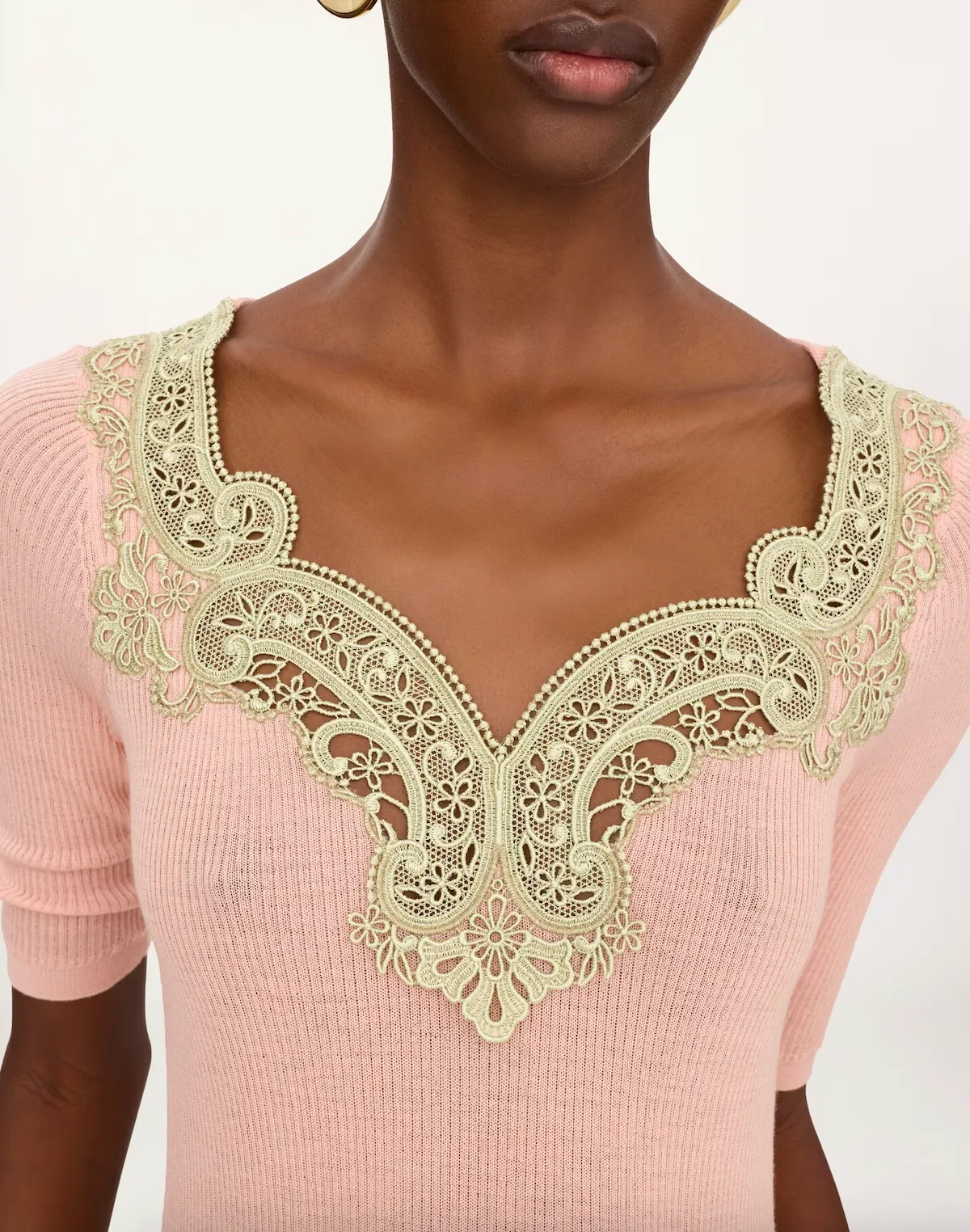 Elbow-sleeve fitted sweater in a wool knit & lace sold by Curio product image thumbnail 2