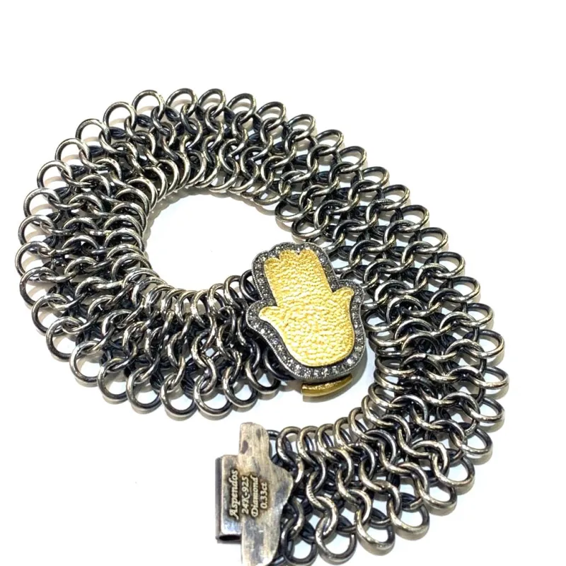 Aspendos Diamond Hamsa Mesh Bracelet made by Curio