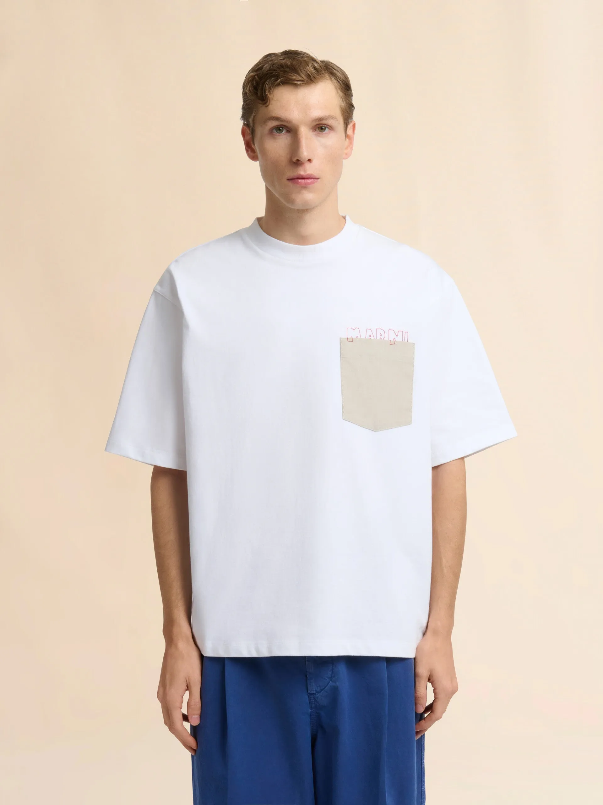 White Cotton T-Shirt with Contrast Pocket sold by Curio product image thumbnail 2