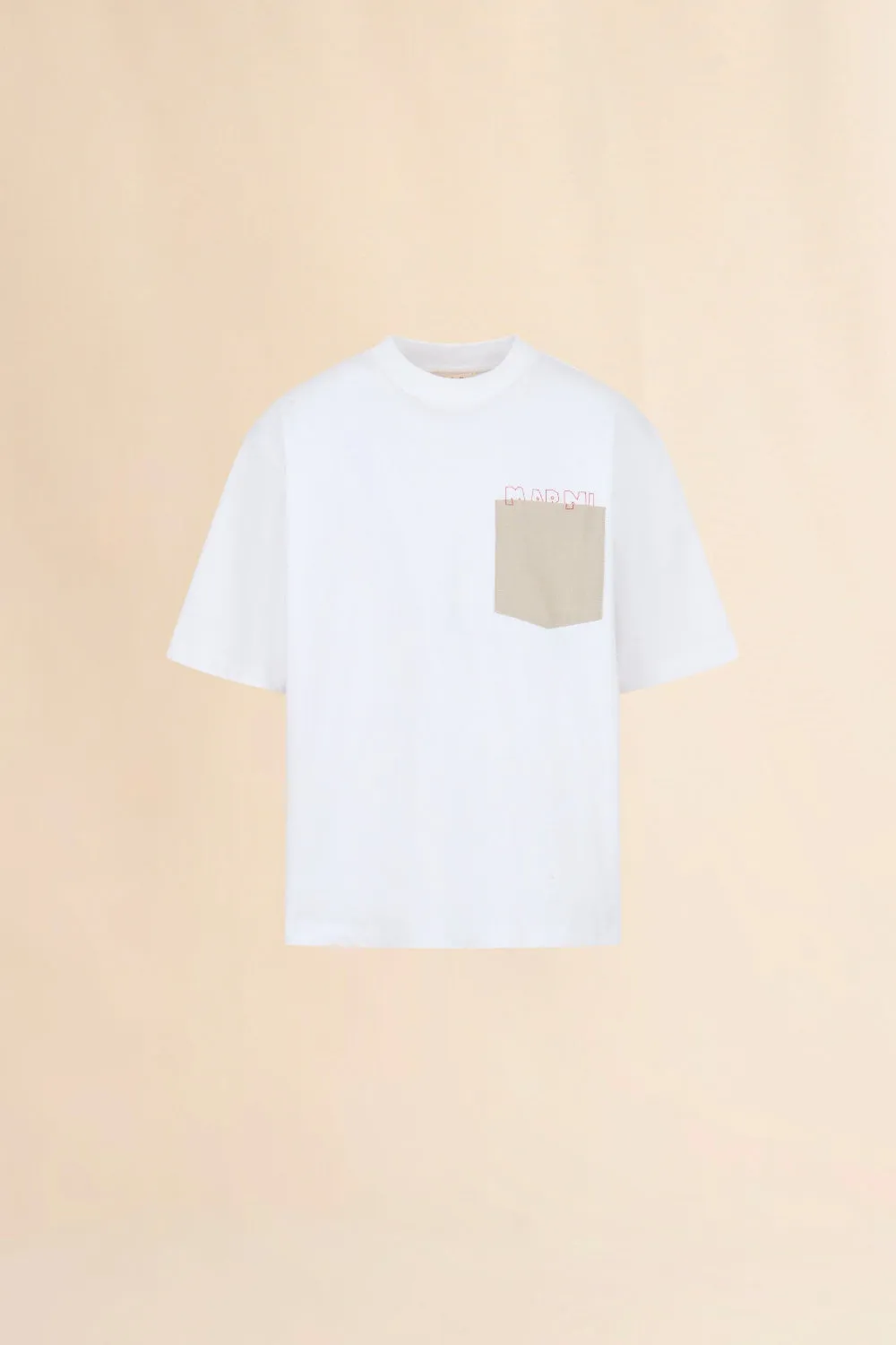 White Cotton T-Shirt with Contrast Pocket sold by Curio