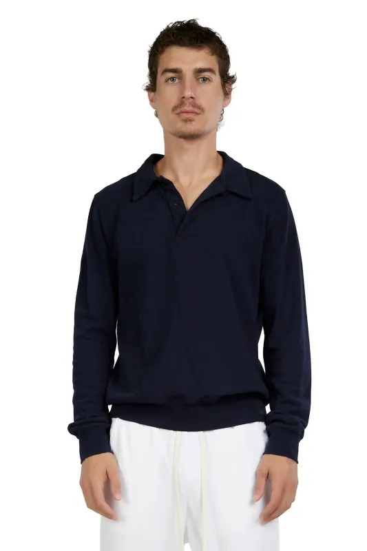 Pique Tennis Polo Navy made by LES TIEN