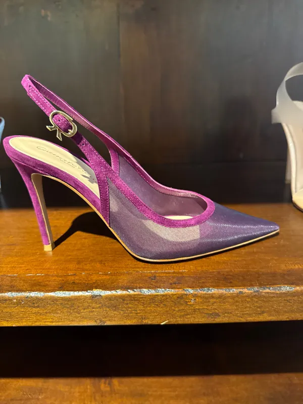 Suede Trim Organza 95mm Slingback Pumps made by Gianvito Rossi