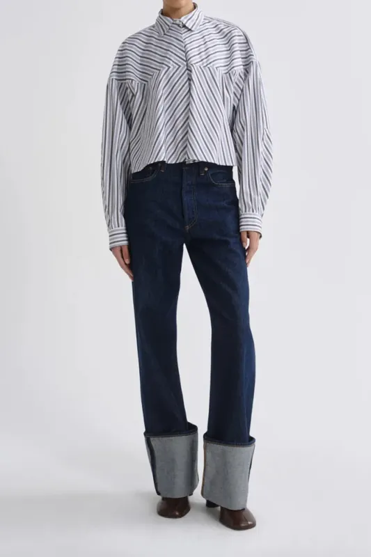 Agnes Shirt In Meyer Stripe Bracken/Blue made by Agolde