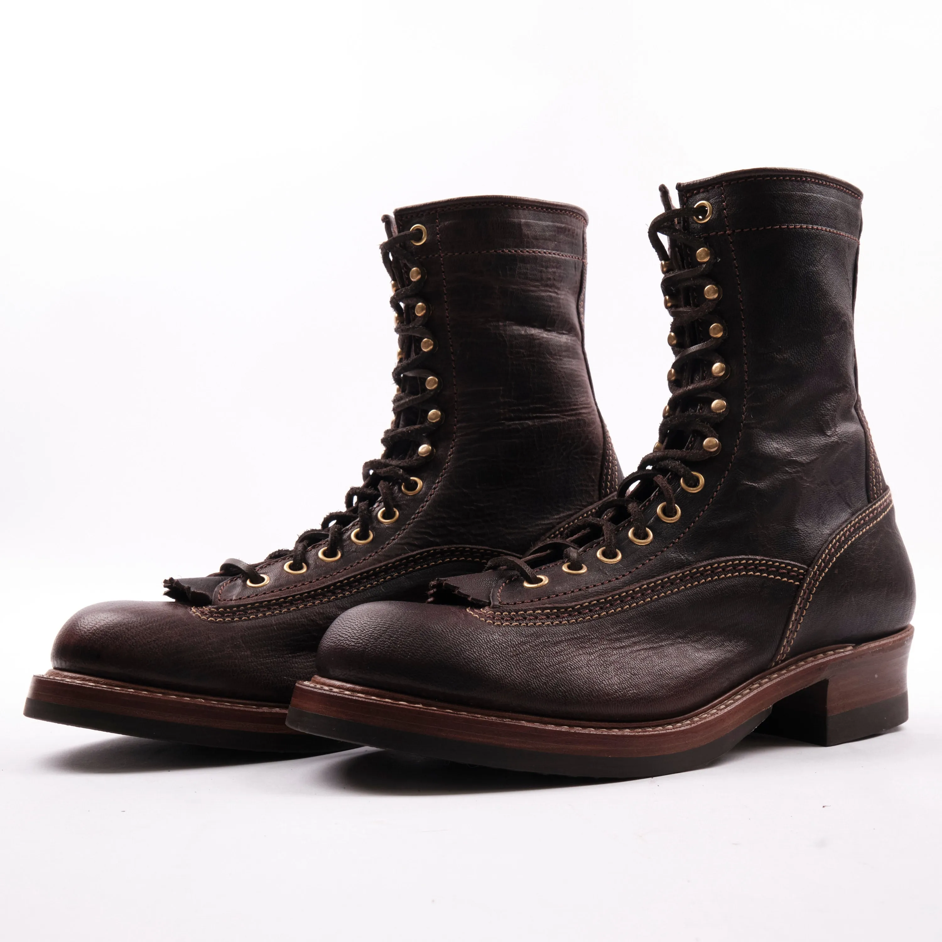 John Lofgren - Donkey Puncher 8" - Ezo Shika Deerskin Dark Brown sold by Freenote Cloth