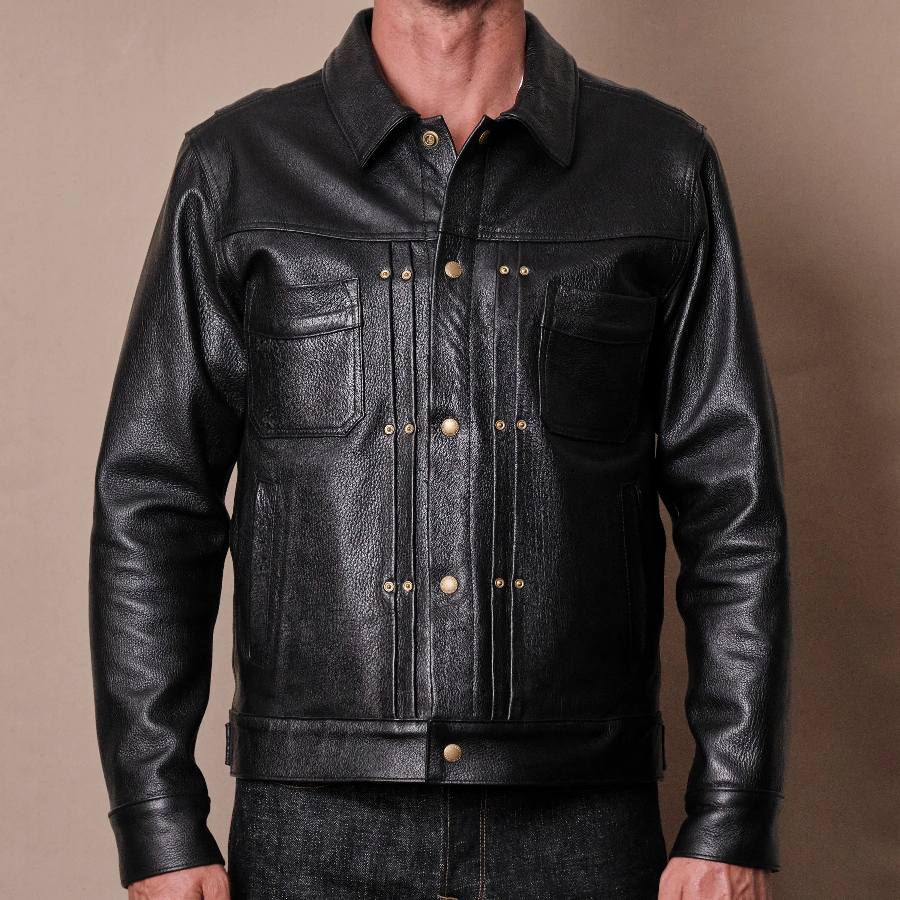 Riders Jacket Black Goatskin Leather sold by Freenote Cloth product image thumbnail 2