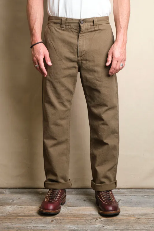 Deck Pant 14 Ounce Slub Army Green sold by Freenote Cloth