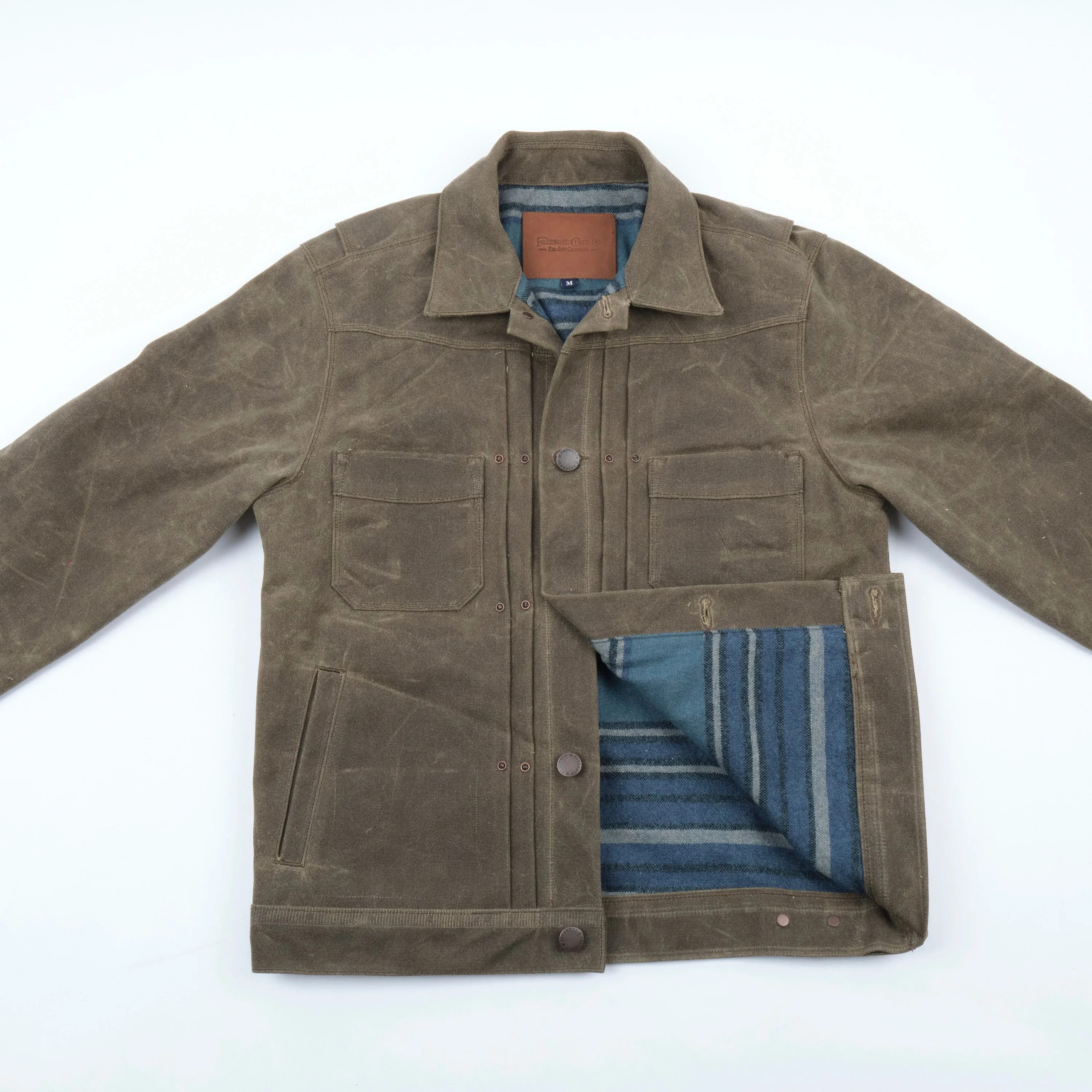 Riders Jacket Heavy Waxed Canvas Tobacco Blue Wool sold by Freenote Cloth product image thumbnail 2