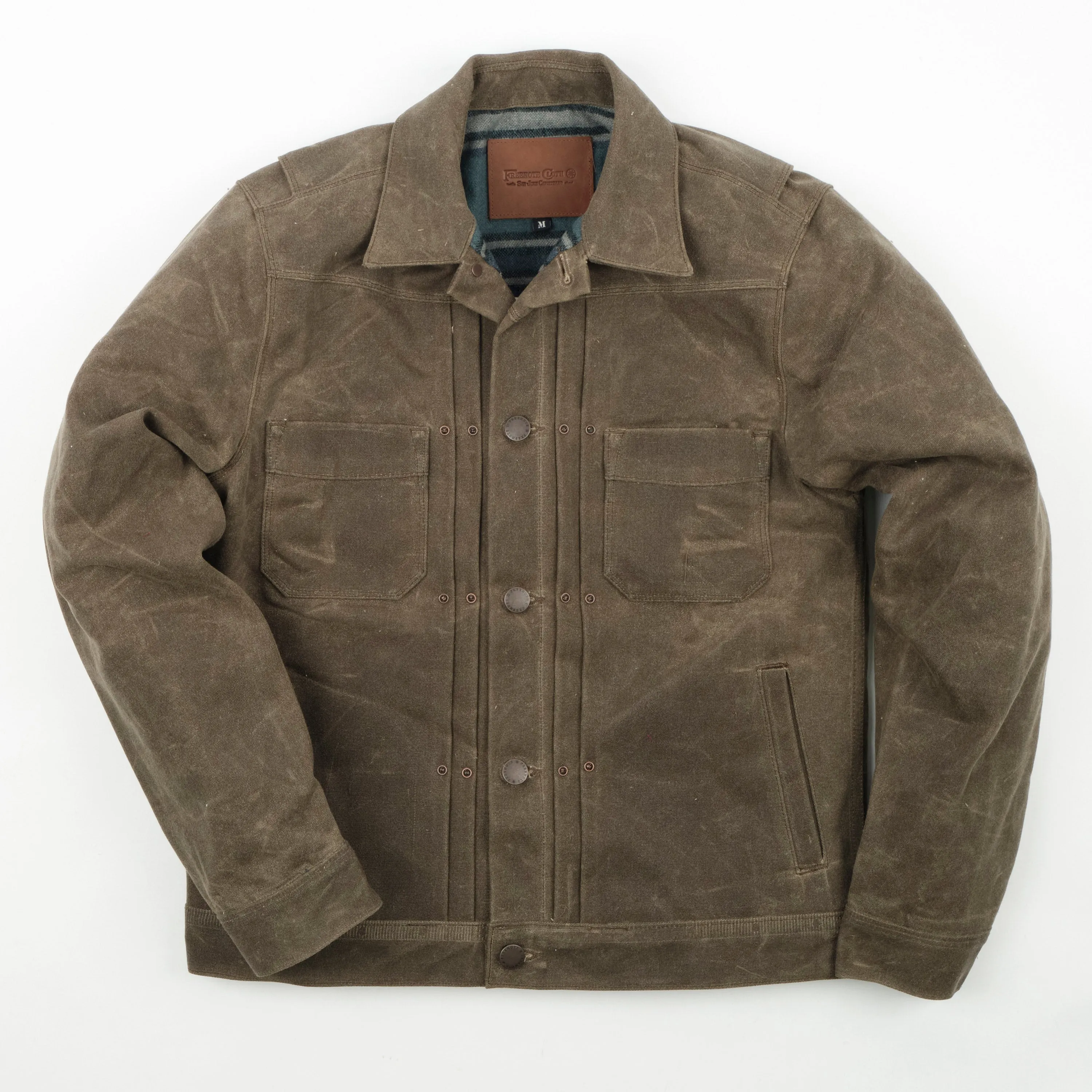 Riders Jacket Heavy Waxed Canvas Tobacco Blue Wool sold by Freenote Cloth