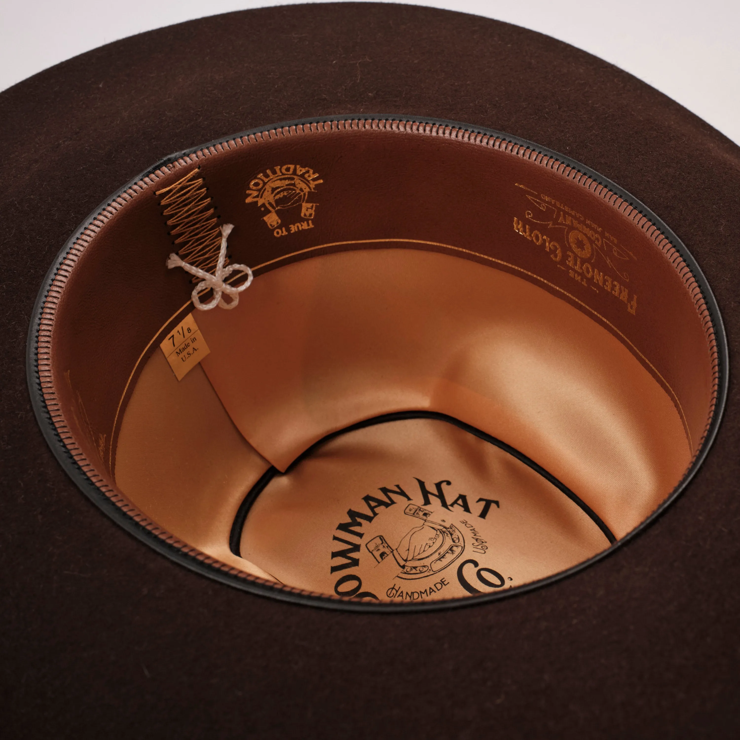 Bowman Hat Co. x Freenote Cloth Cattleman Western Hat Chocolate sold by Freenote Cloth product image thumbnail 5