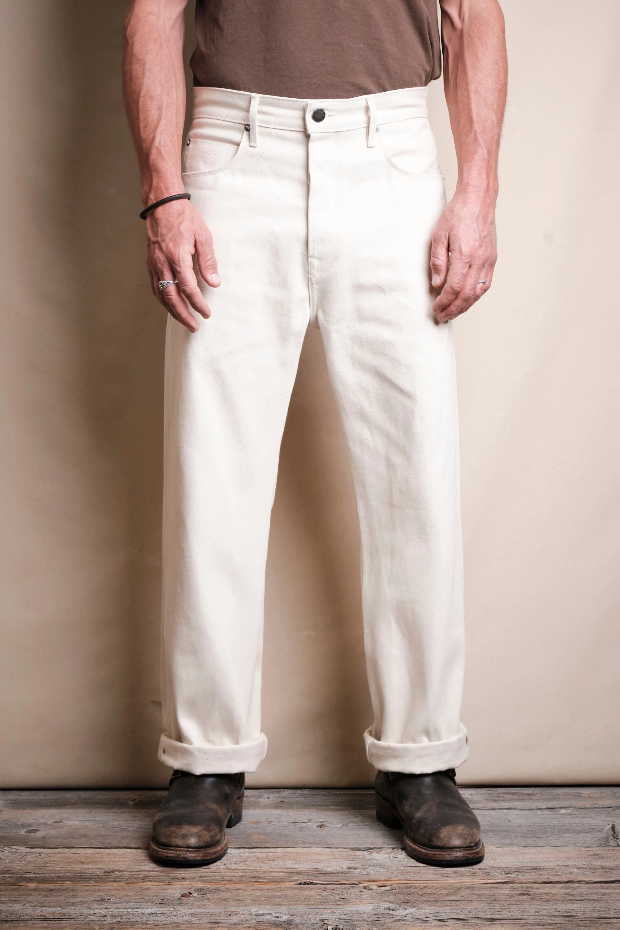 Modesto 14 Ounce Ecru Denim sold by Freenote Cloth