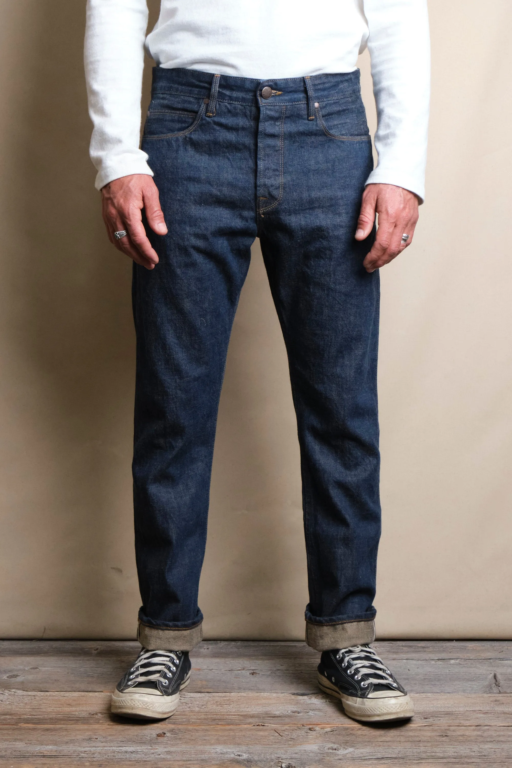 Rios 13 Ounce Natural Rinsed Denim sold by Freenote Cloth