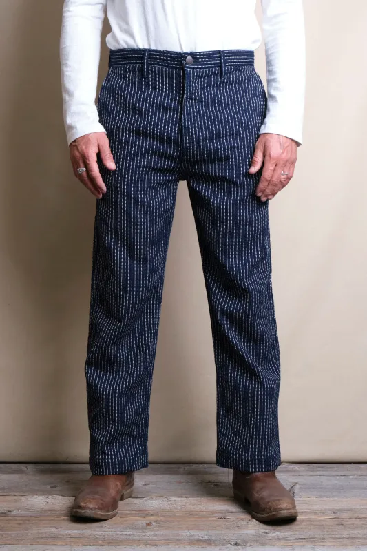 Western Pant Blue Dobby Stripe sold by Freenote Cloth