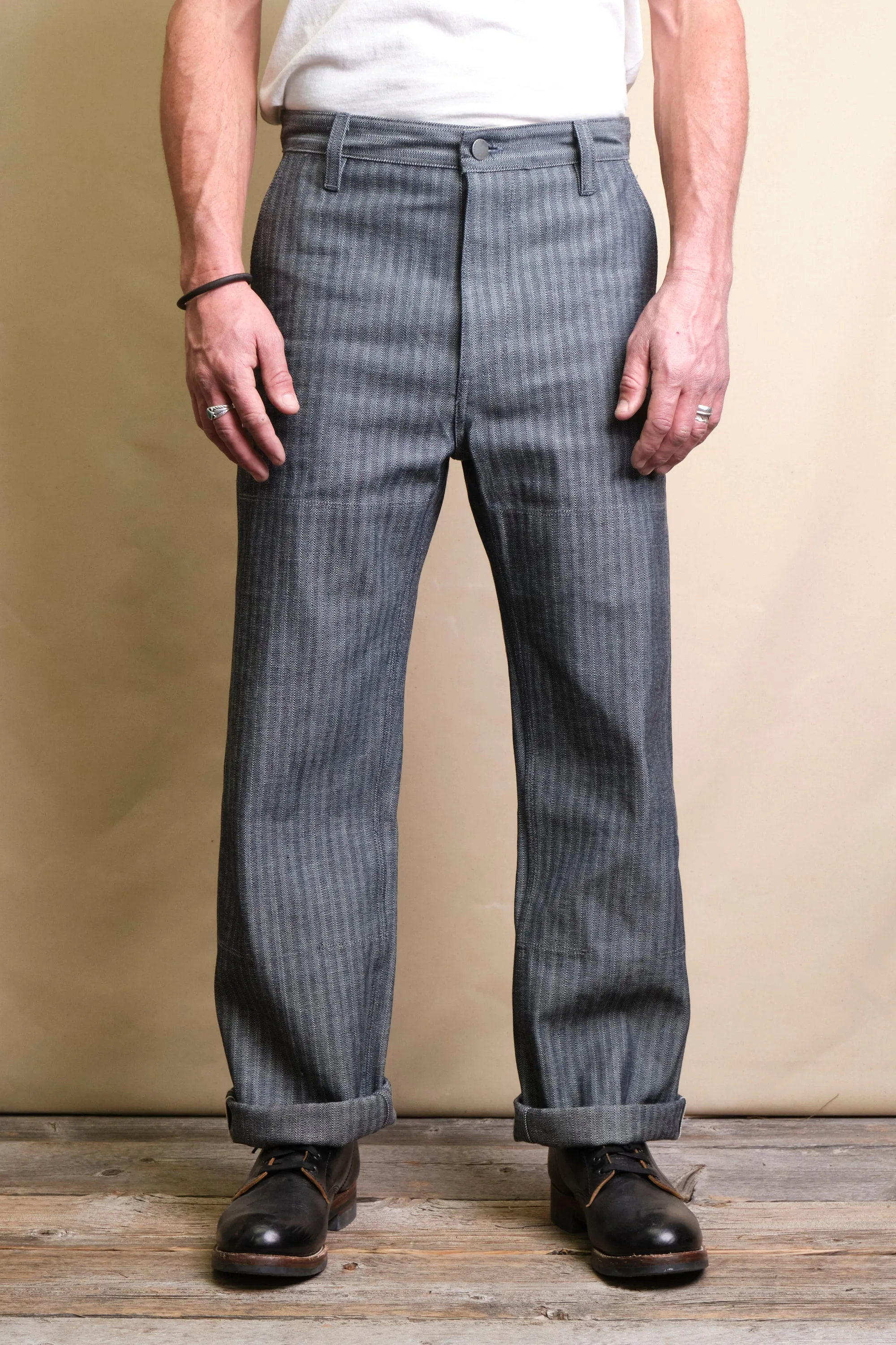 Ortega Pant 13 Ounce Grey Herringbone sold by Freenote Cloth