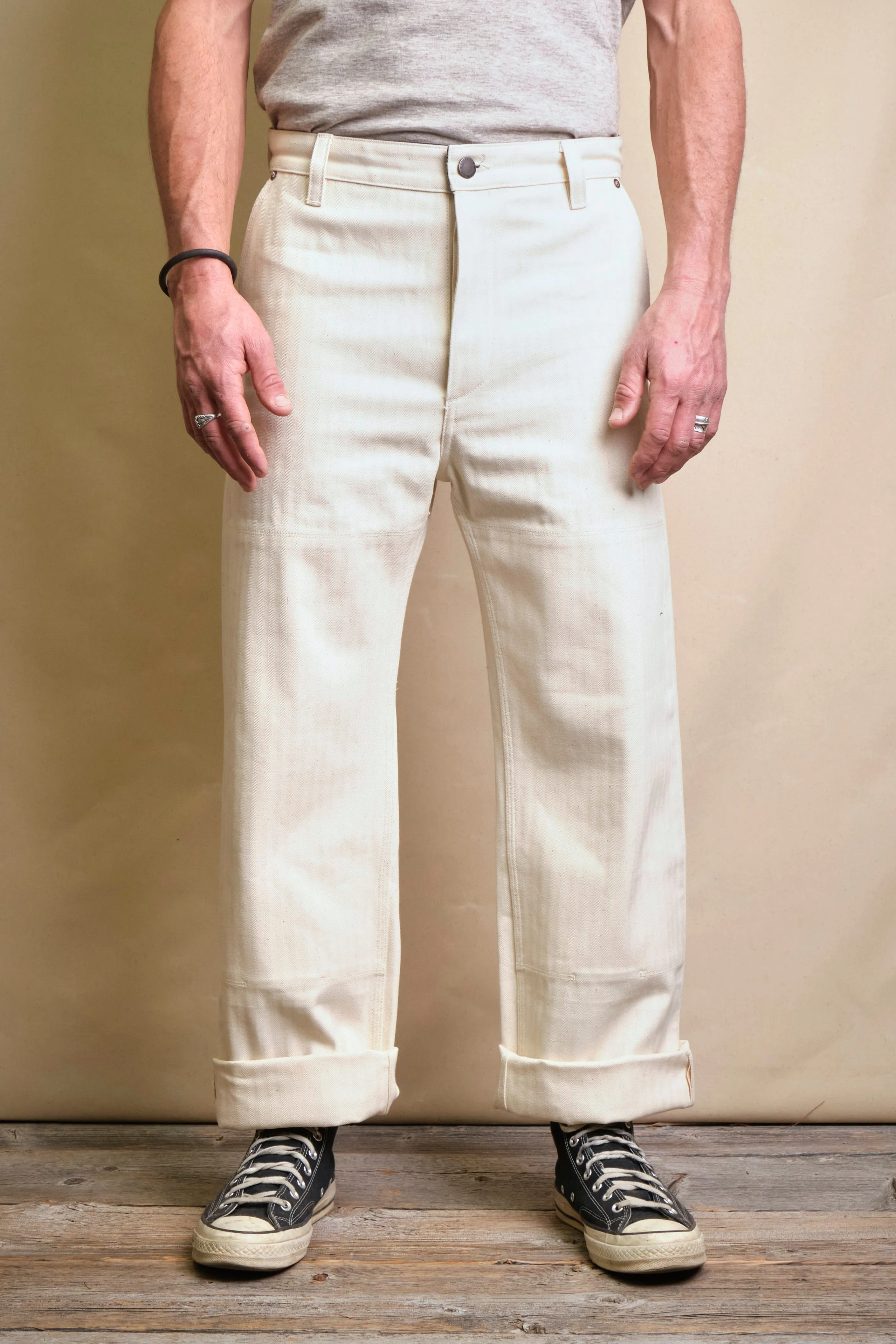 Ortega Pant 13 Ounce Natural Herringbone sold by Freenote Cloth