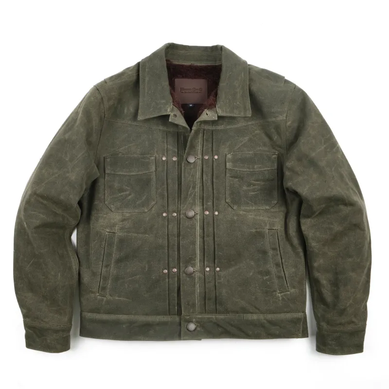 Riders Jacket Heavy Waxed Canvas Olive Alpaca sold by Freenote Cloth