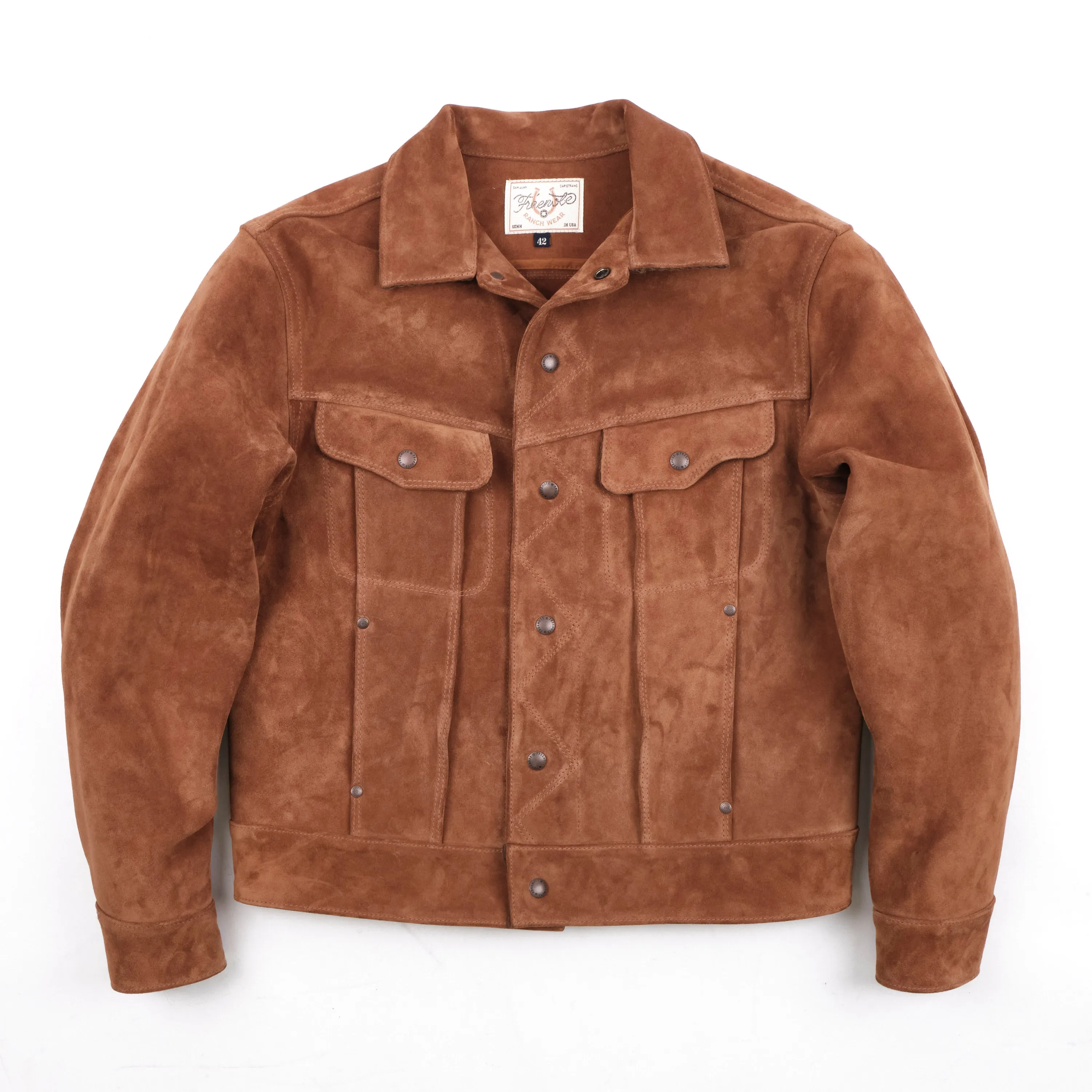 High Low 1.4mm Tobacco Suede Jacket sold by Freenote Cloth