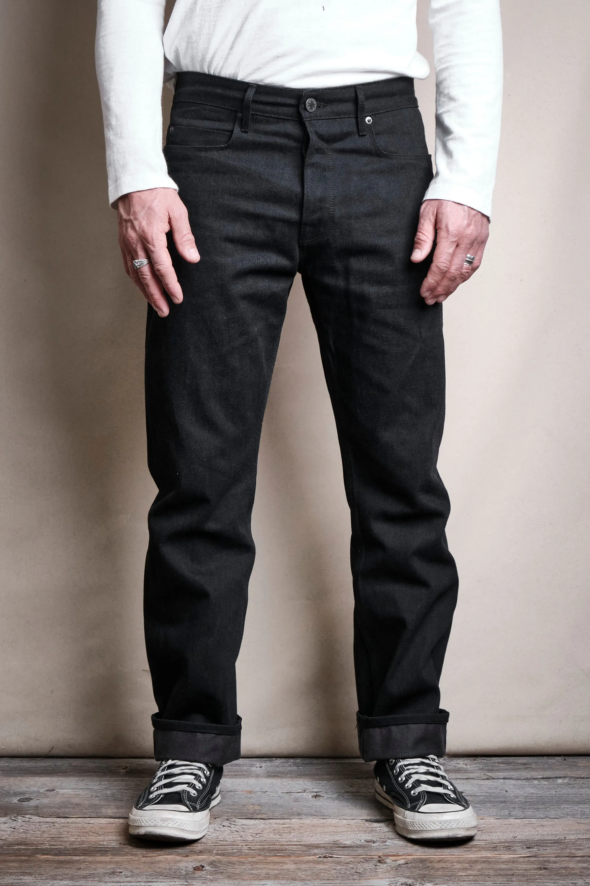 Trabuco Classic Straight 14.25 Ounce Black Grey Denim sold by Freenote Cloth