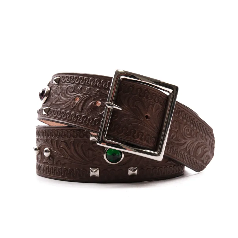 Freenote Cloth x Codina Leather - Custom Pyramid Spots Belt Brown sold by Freenote Cloth