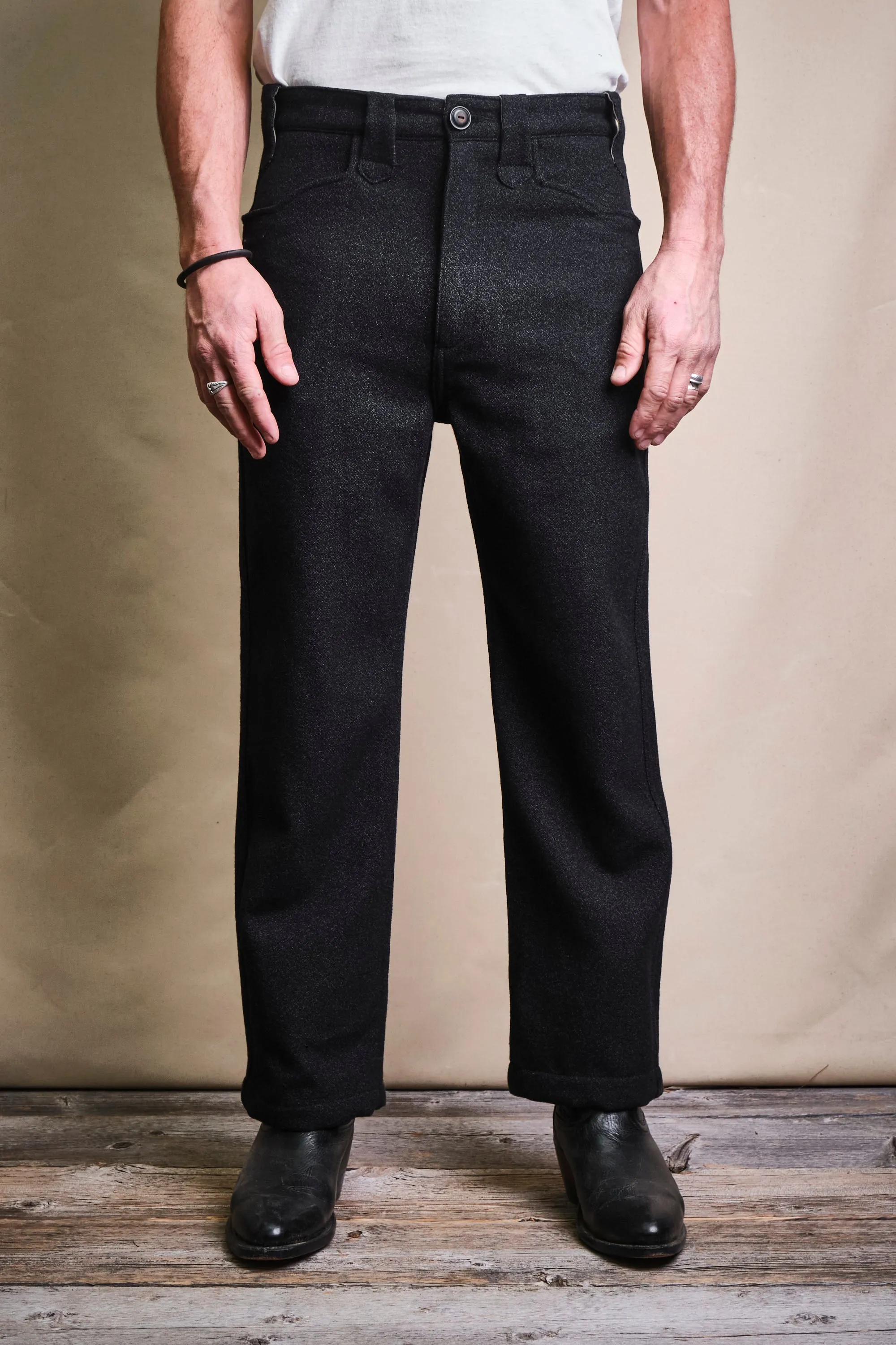 Duster Pant Black Wool sold by Freenote Cloth