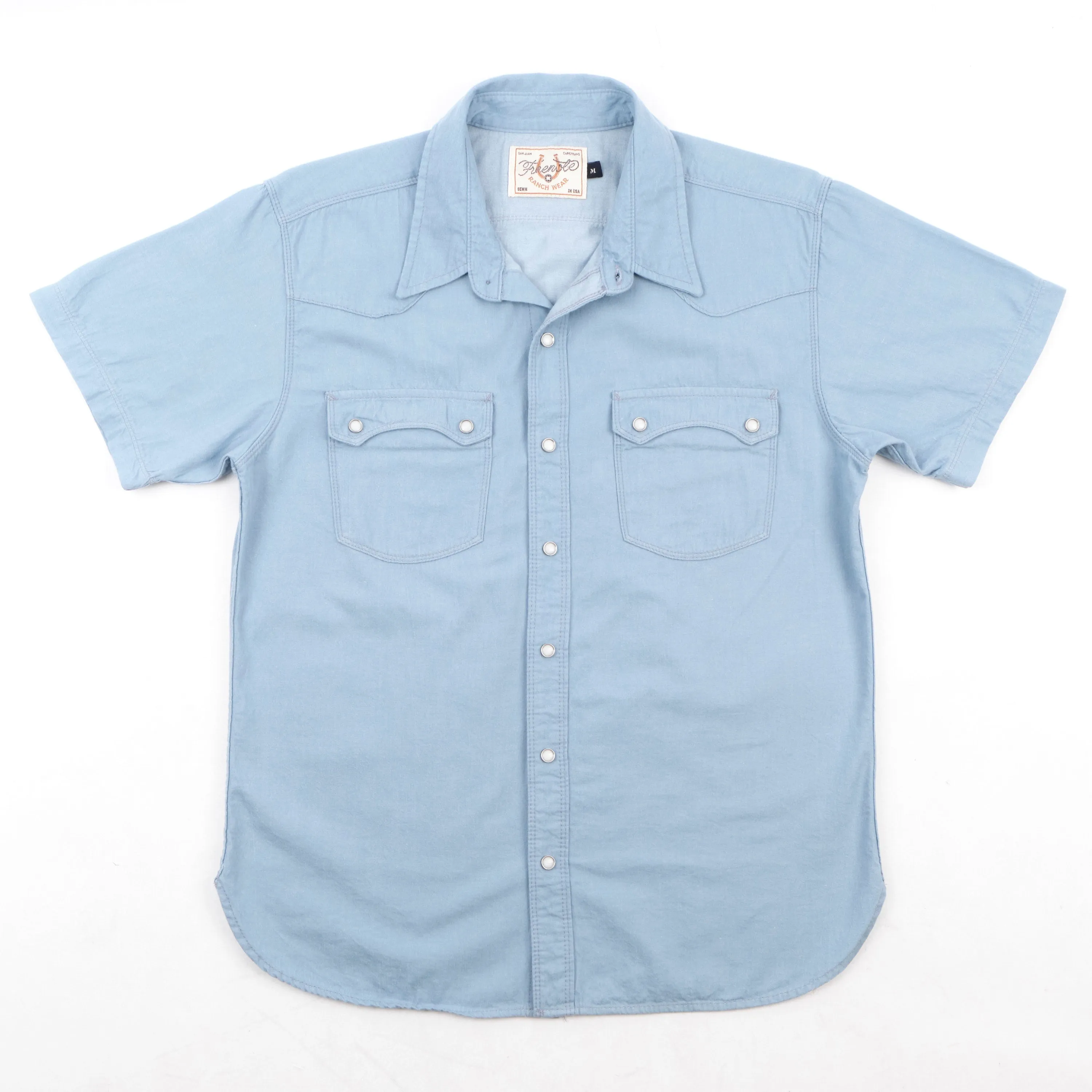 Modern Western S/S Clear Blue Chambray sold by Freenote Cloth
