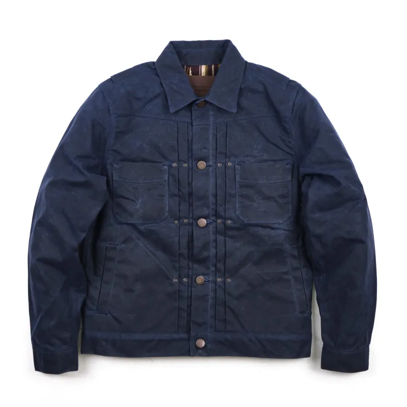 Riders Jacket Waxed Canvas Navy Purple Interior made by Freenote Cloth