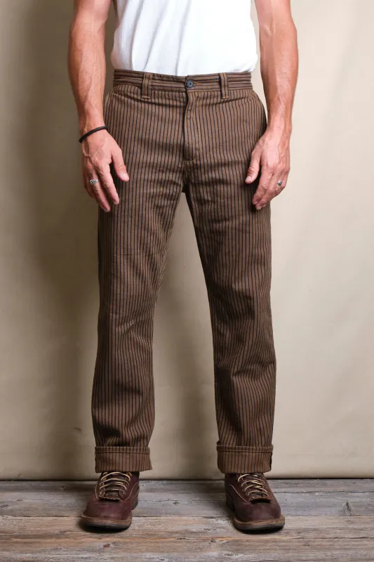 Deck Pant Brown Herringbone Dobby made by Freenote Cloth