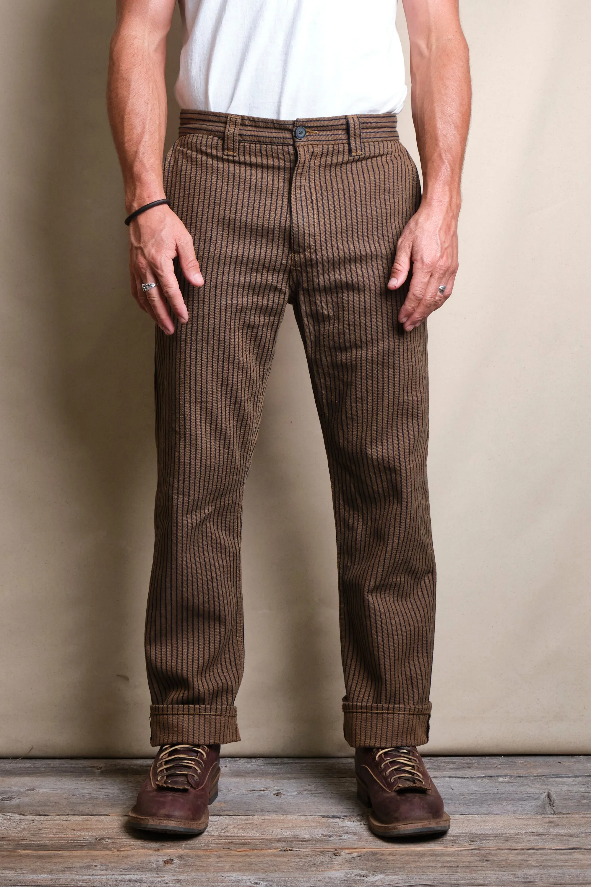 Deck Pant Brown Herringbone Dobby sold by Freenote Cloth