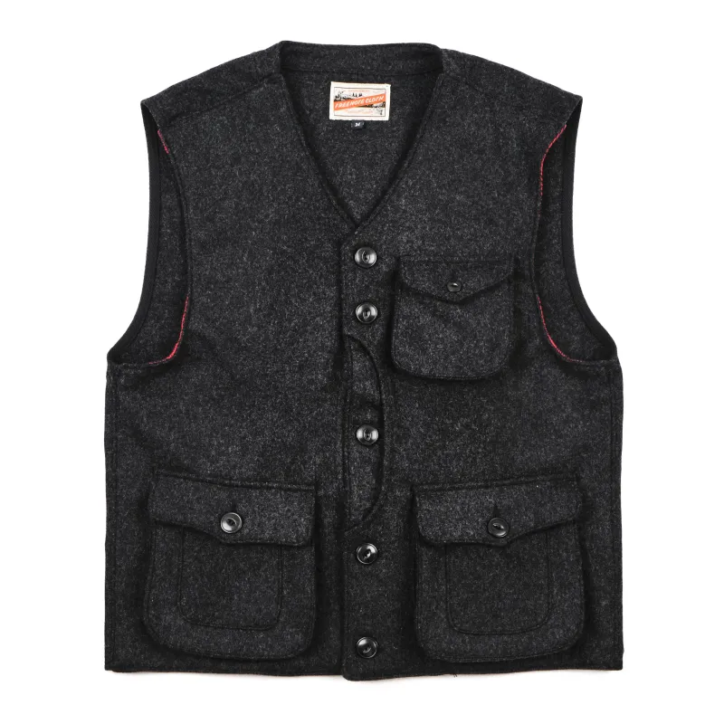 Keynot Black Wool Hunting Vest made by Freenote Cloth