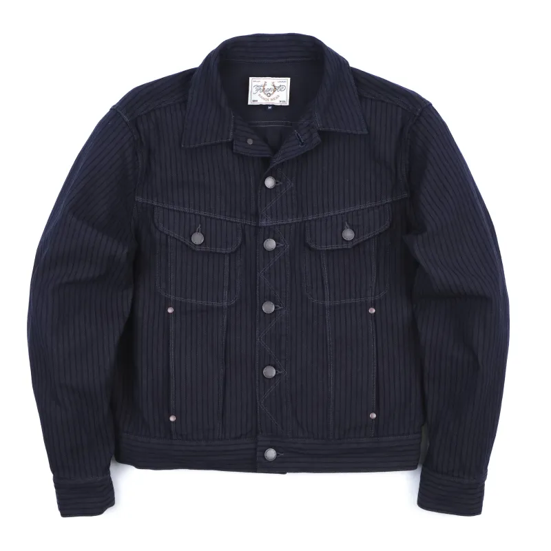 High Low Indigo Herringbone Dobby Jacket made by Freenote Cloth
