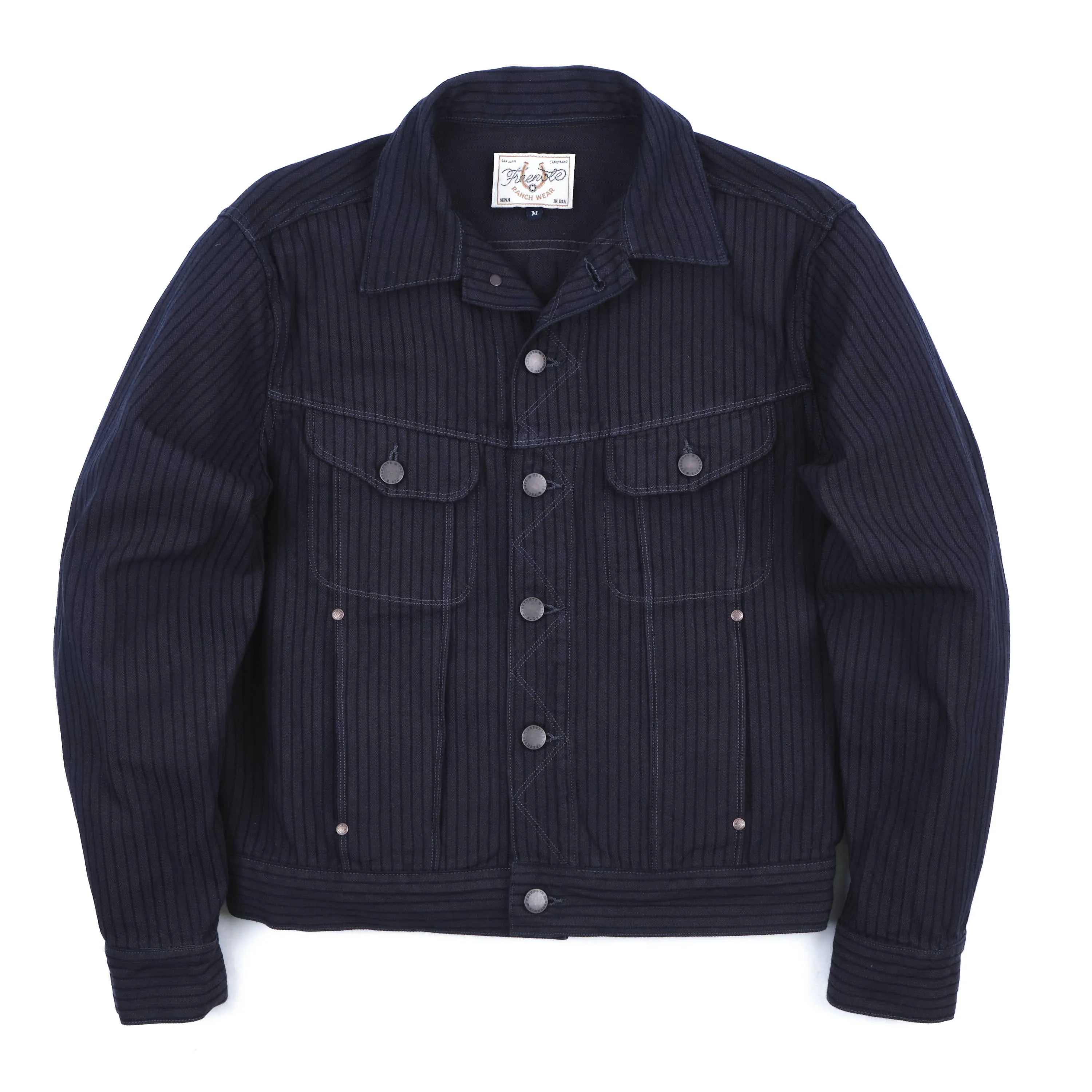 High Low Indigo Herringbone Dobby Jacket sold by Freenote Cloth