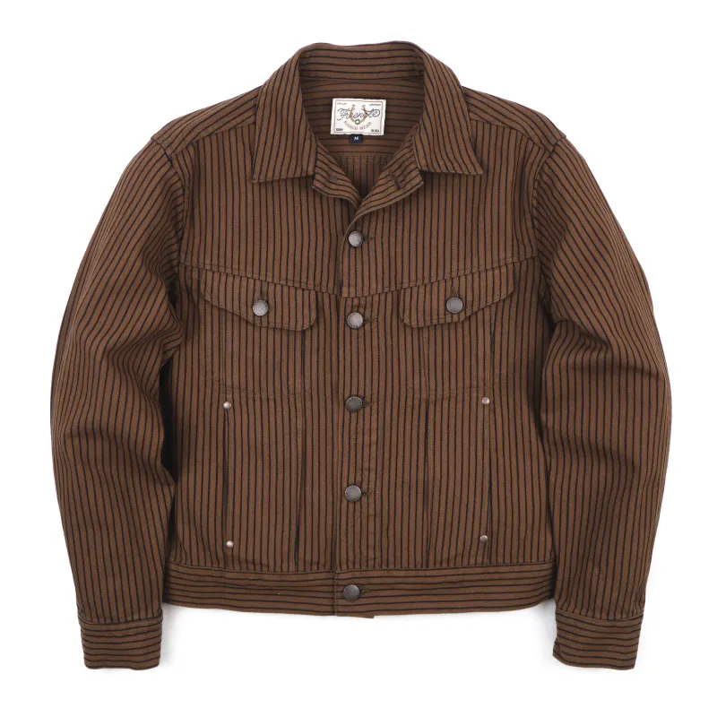 High Low Brown Herringbone Dobby Jacket made by Freenote Cloth