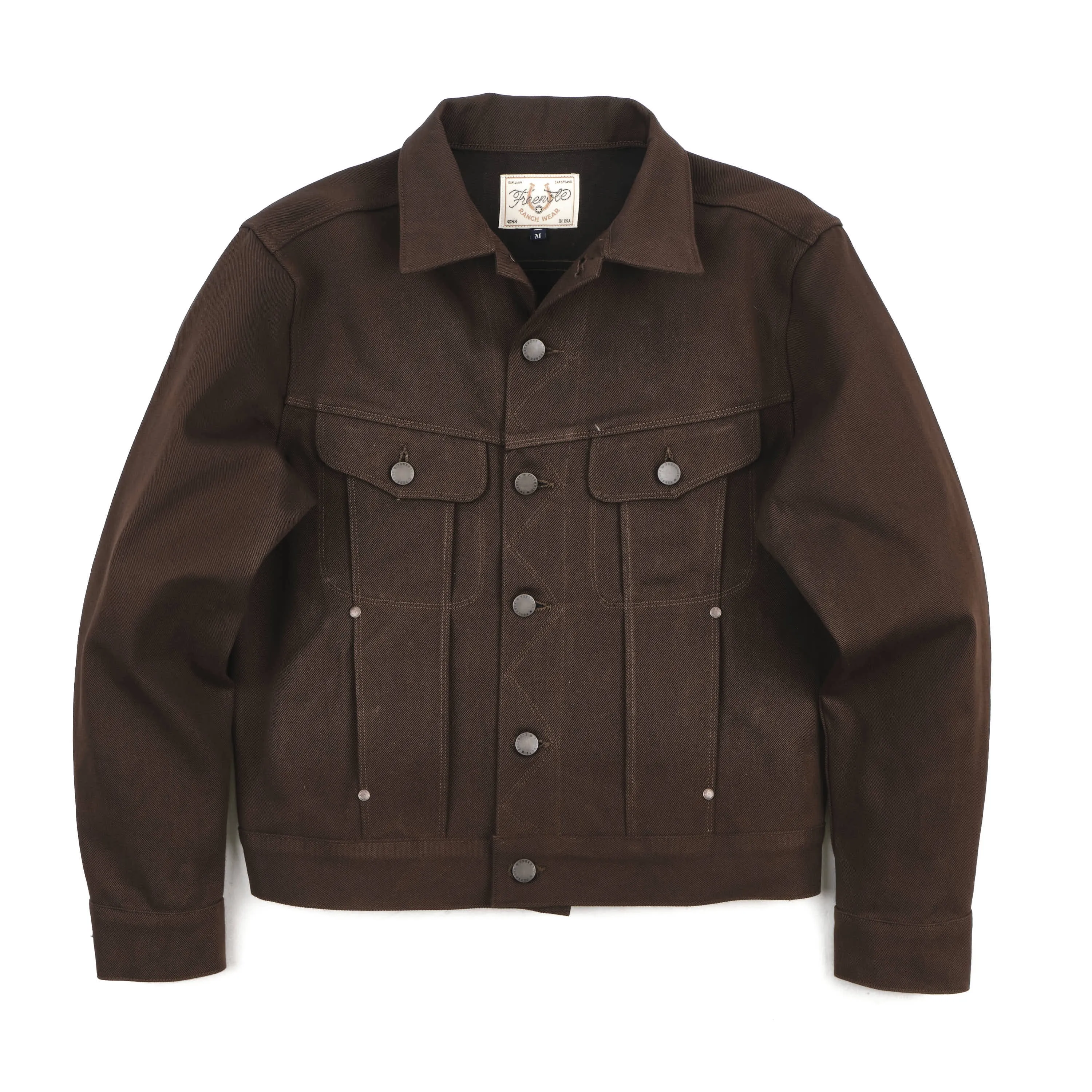 High Low 15 Ounce Dark Brown Denim Jacket sold by Freenote Cloth