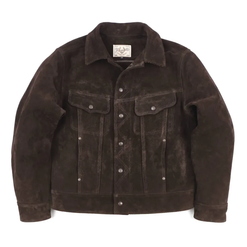 High Low 1.4mm Chocolate Suede Jacket made by Freenote Cloth