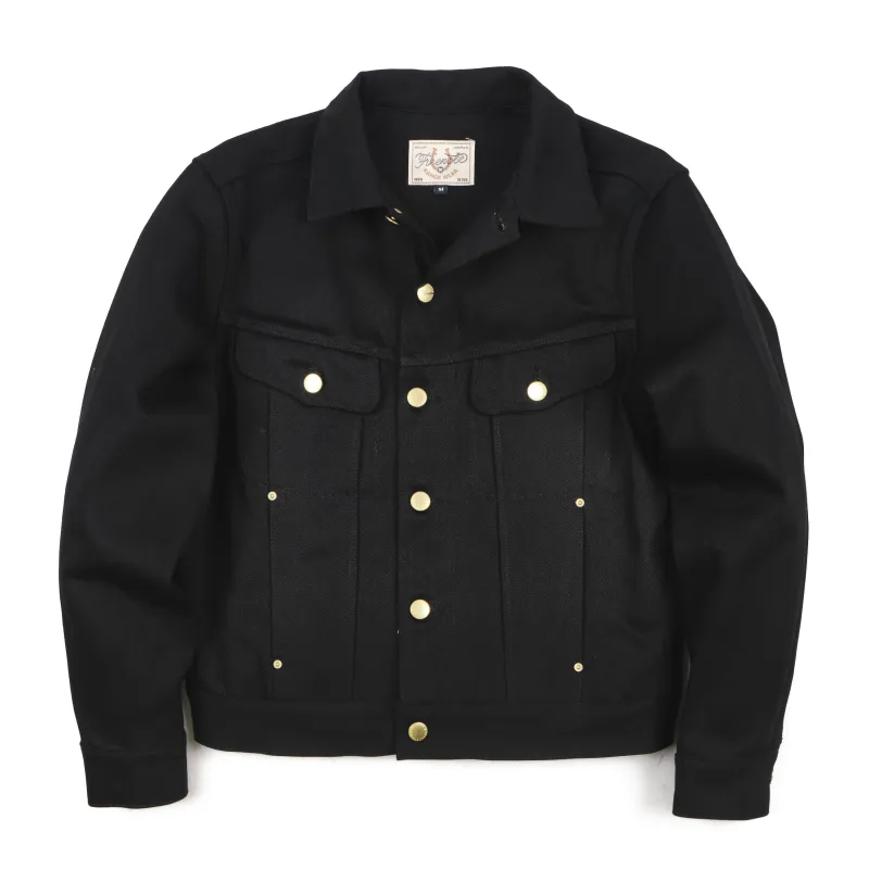 High Low 15.75 Ounce Black Denim Jacket made by Freenote Cloth