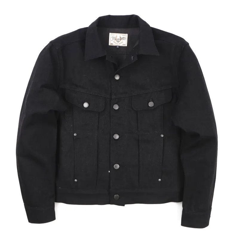 High Low 14.25 Ounce Black Grey Denim Jacket made by Freenote Cloth