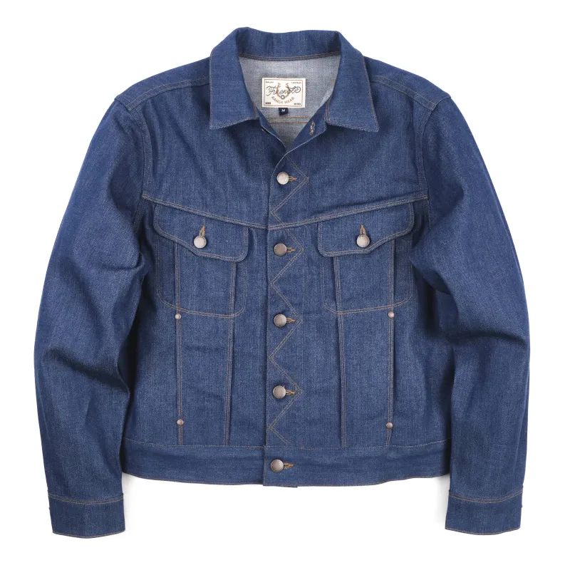 High Low 12 Ounce Vintage Blue Denim Jacket made by Freenote Cloth