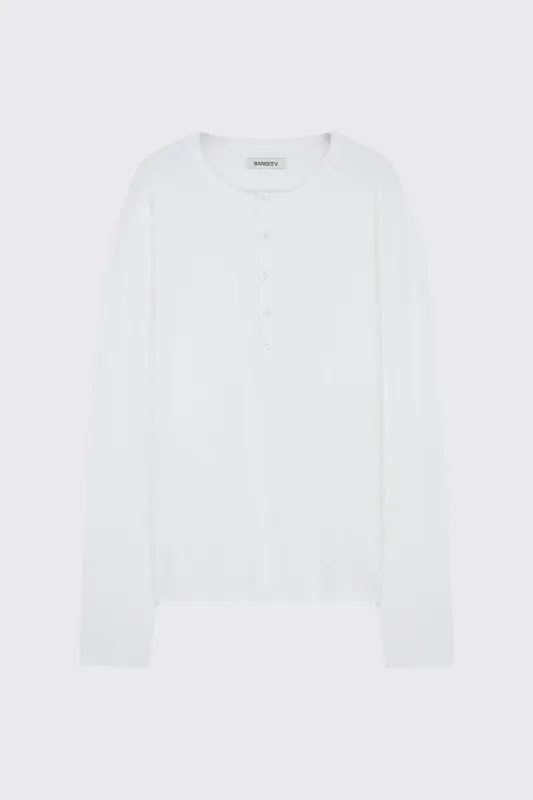 White Extended Placket Henley made by Sangiev