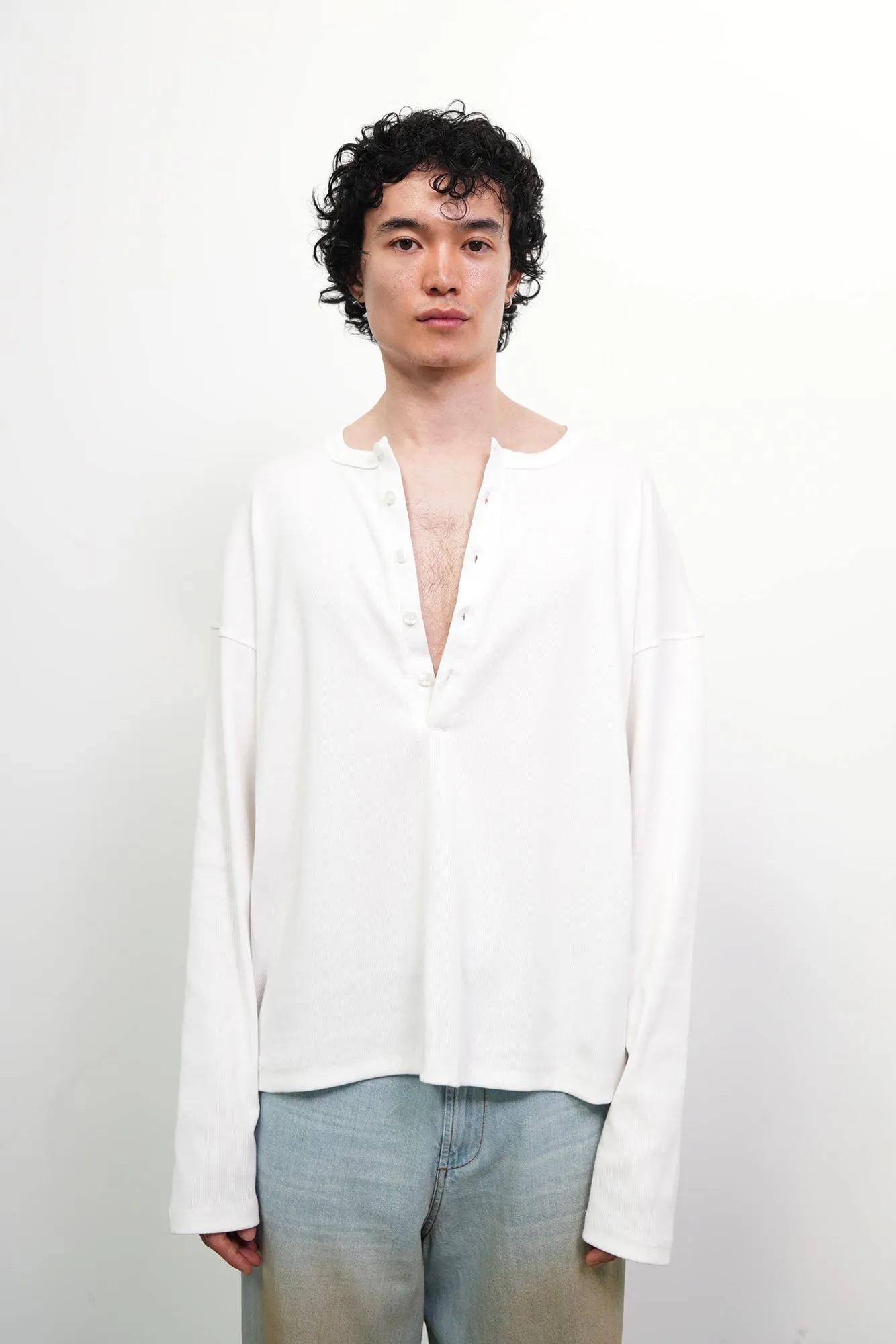 White Extended Placket Henley sold by Sangiev product image thumbnail 3