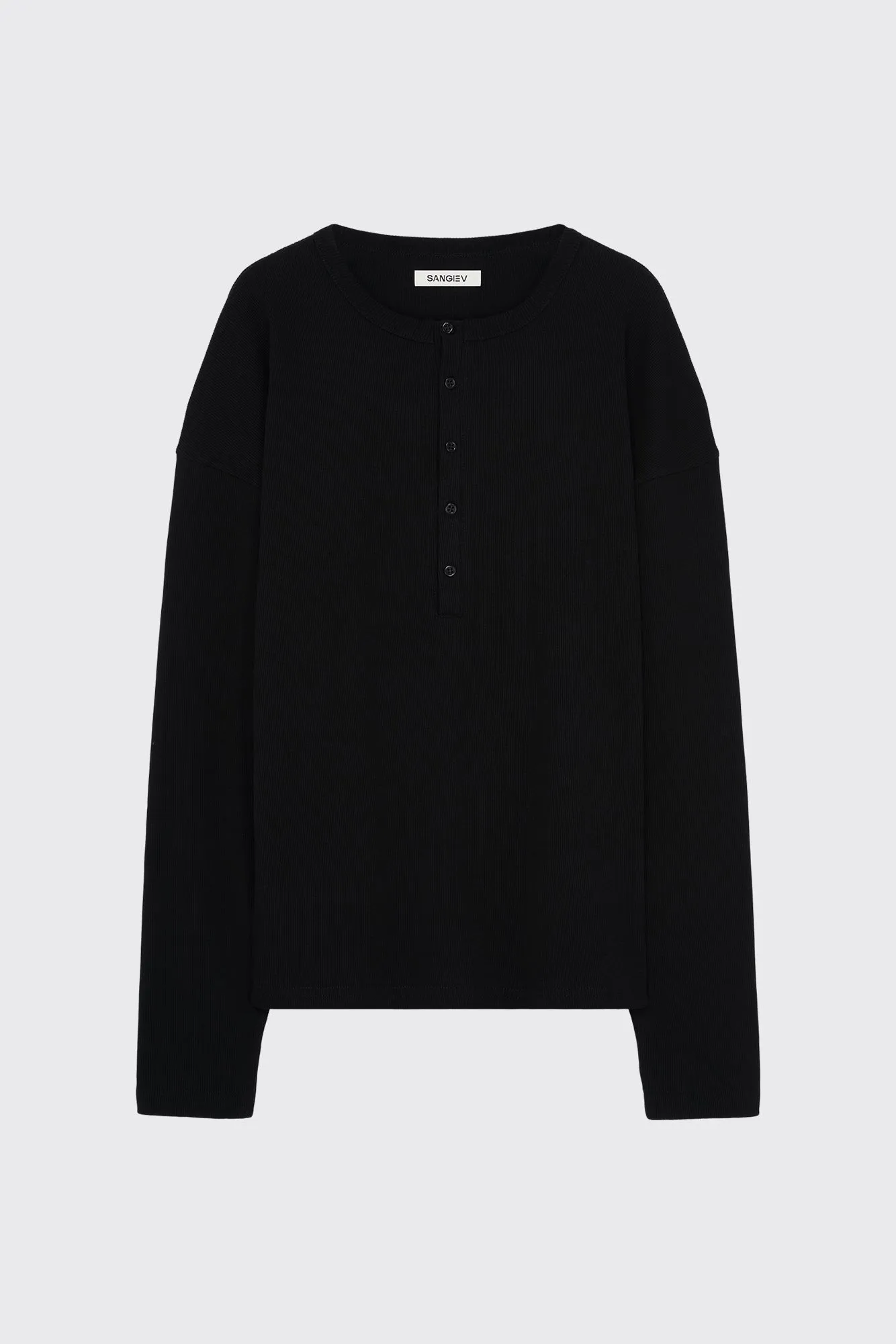 Black Extended Placket Henley sold by Sangiev