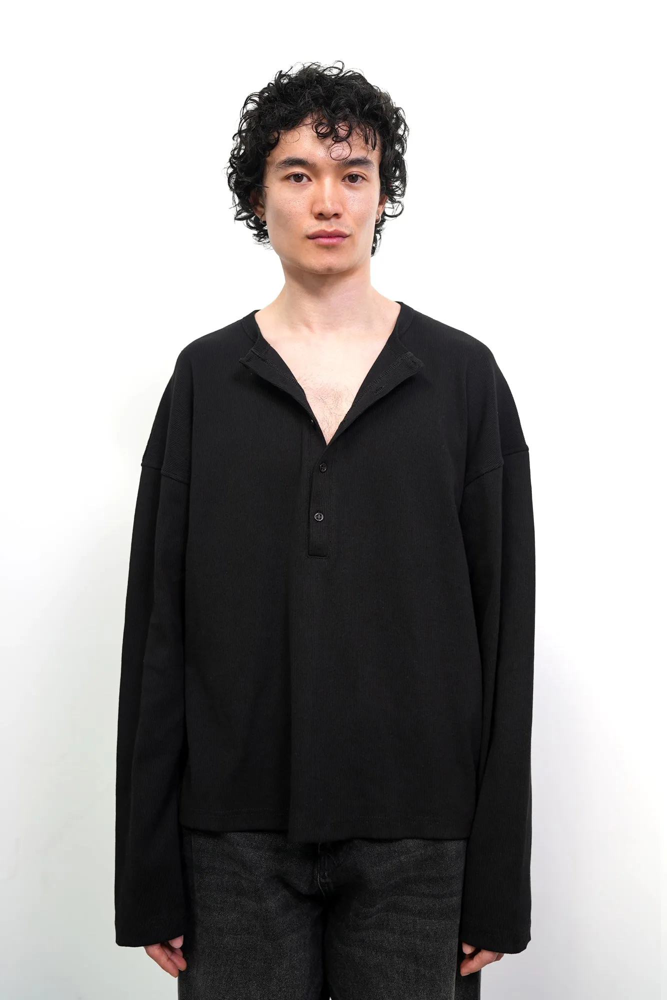 Black Extended Placket Henley sold by Sangiev product image thumbnail 3
