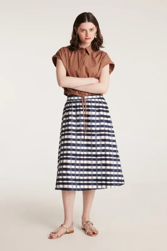 Gingham Cotton Skirt - Indigo sold by Perri Cutten