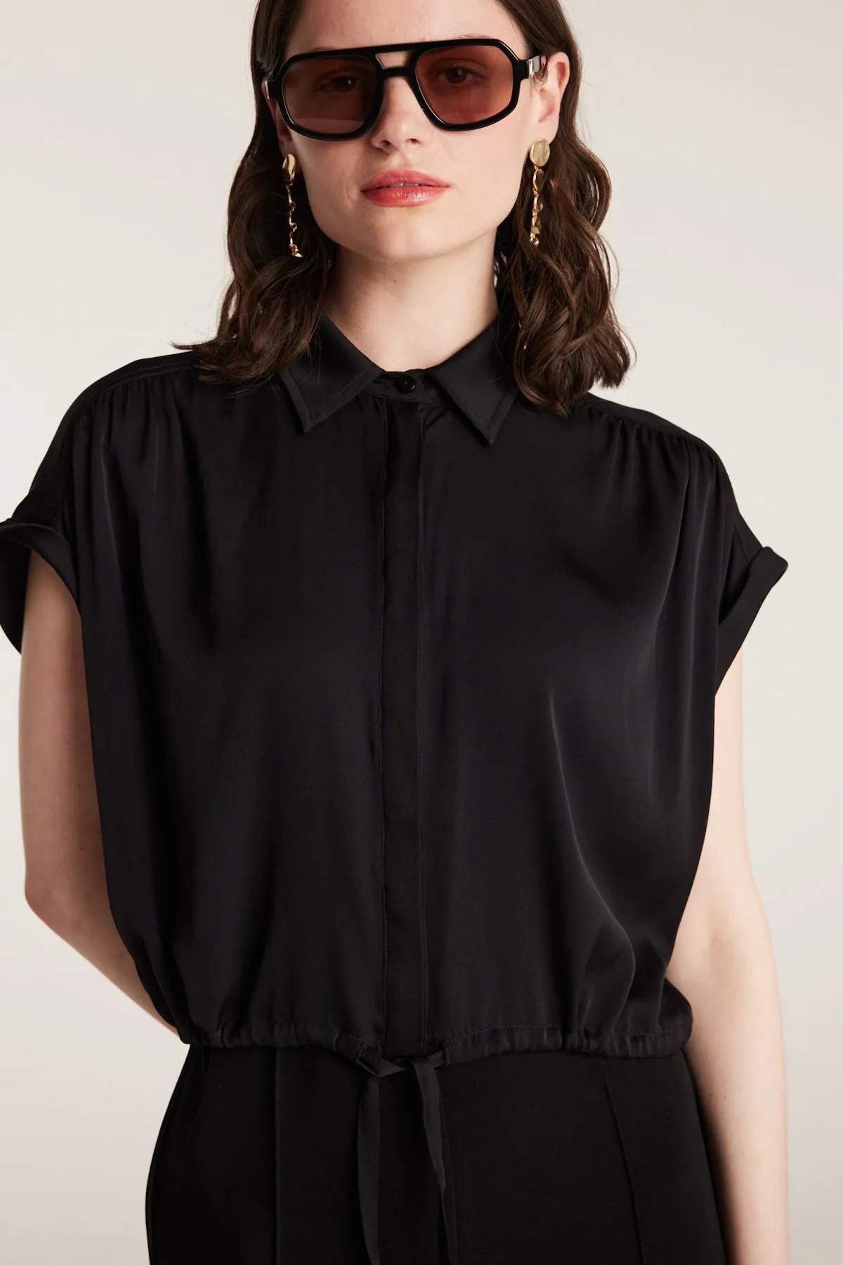 Belle Silk Crop Shirt - Black sold by Perri Cutten product image thumbnail 5