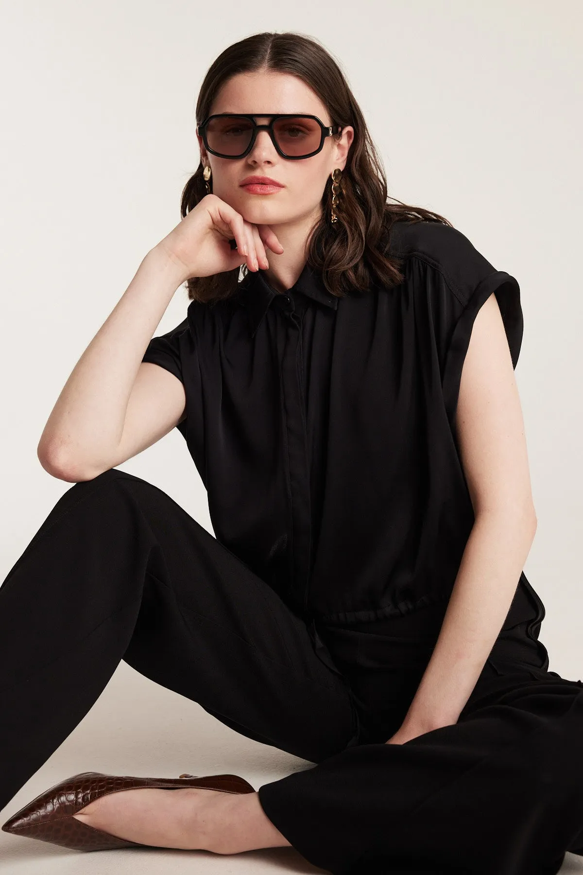 Belle Silk Crop Shirt - Black sold by Perri Cutten product image thumbnail 2