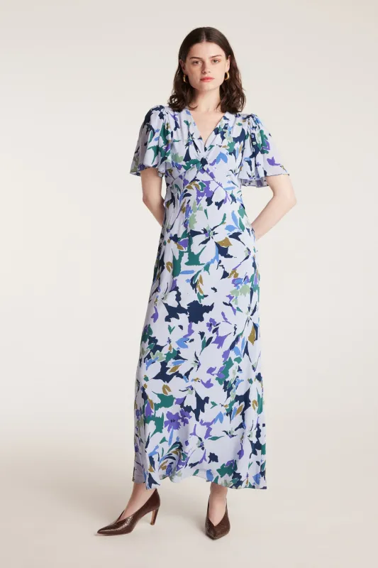 Fleur Silk Dress - Blue Print sold by Perri Cutten