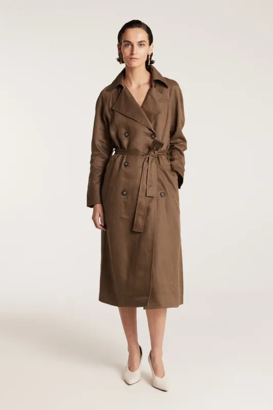 Linen Trench Coat - Nutmeg sold by Perri Cutten