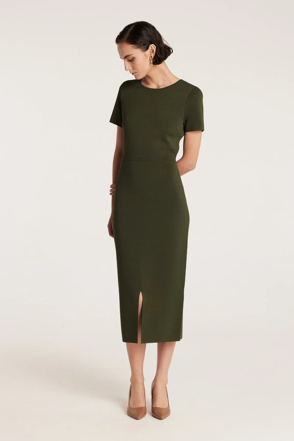 Crepe Knit Dress - Olive sold by Perri Cutten