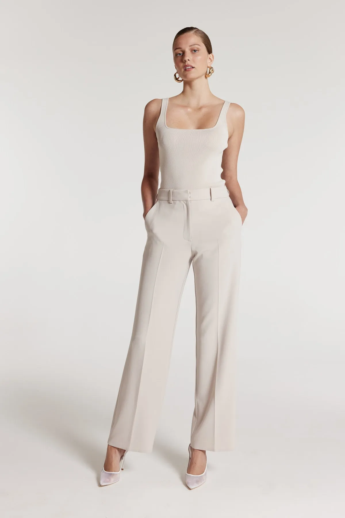 Crepe Knit Singlet - Oyster sold by Perri Cutten