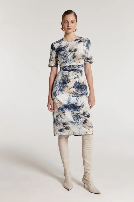 Louisa Silk Dress - Ivory/Blue sold by Perri Cutten