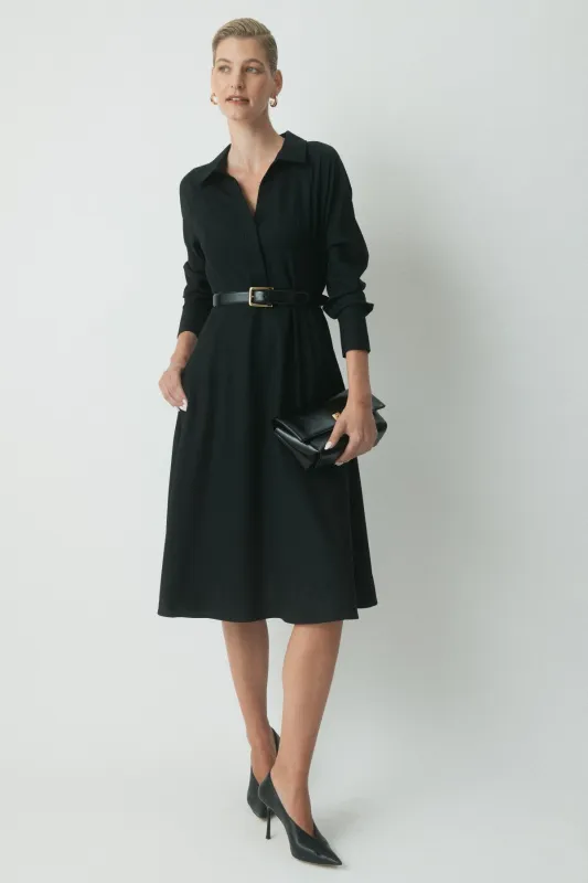 Genevieve Wool Shirtdress - Black made by Perri Cutten